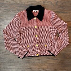 J. Crew Red and Black Cotton Sweater Lady Jacket Small | Preppy Academia